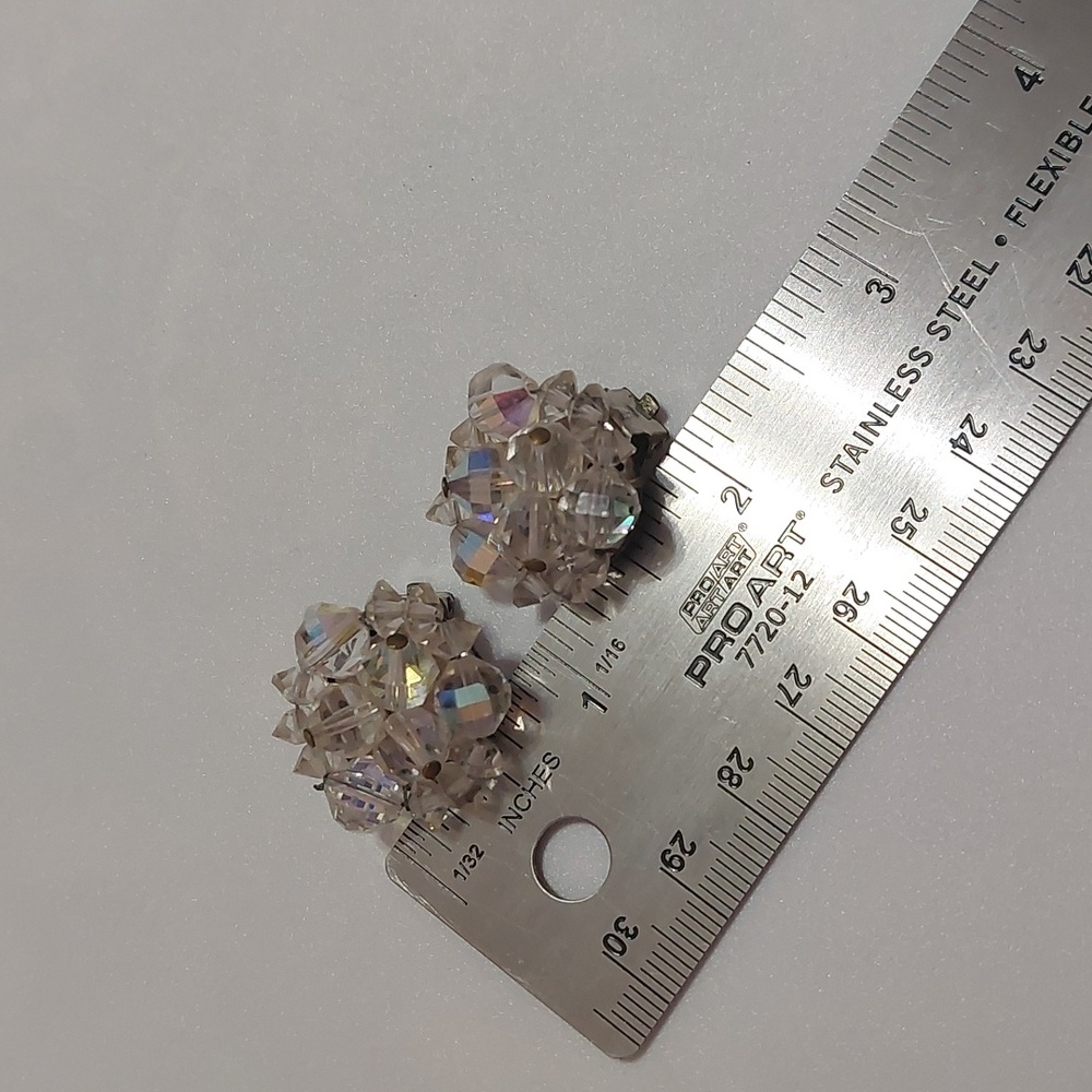 Vintage Germany AB Rhinestones Aurora Borealis Clip On Earrings - Picture 7 of 7